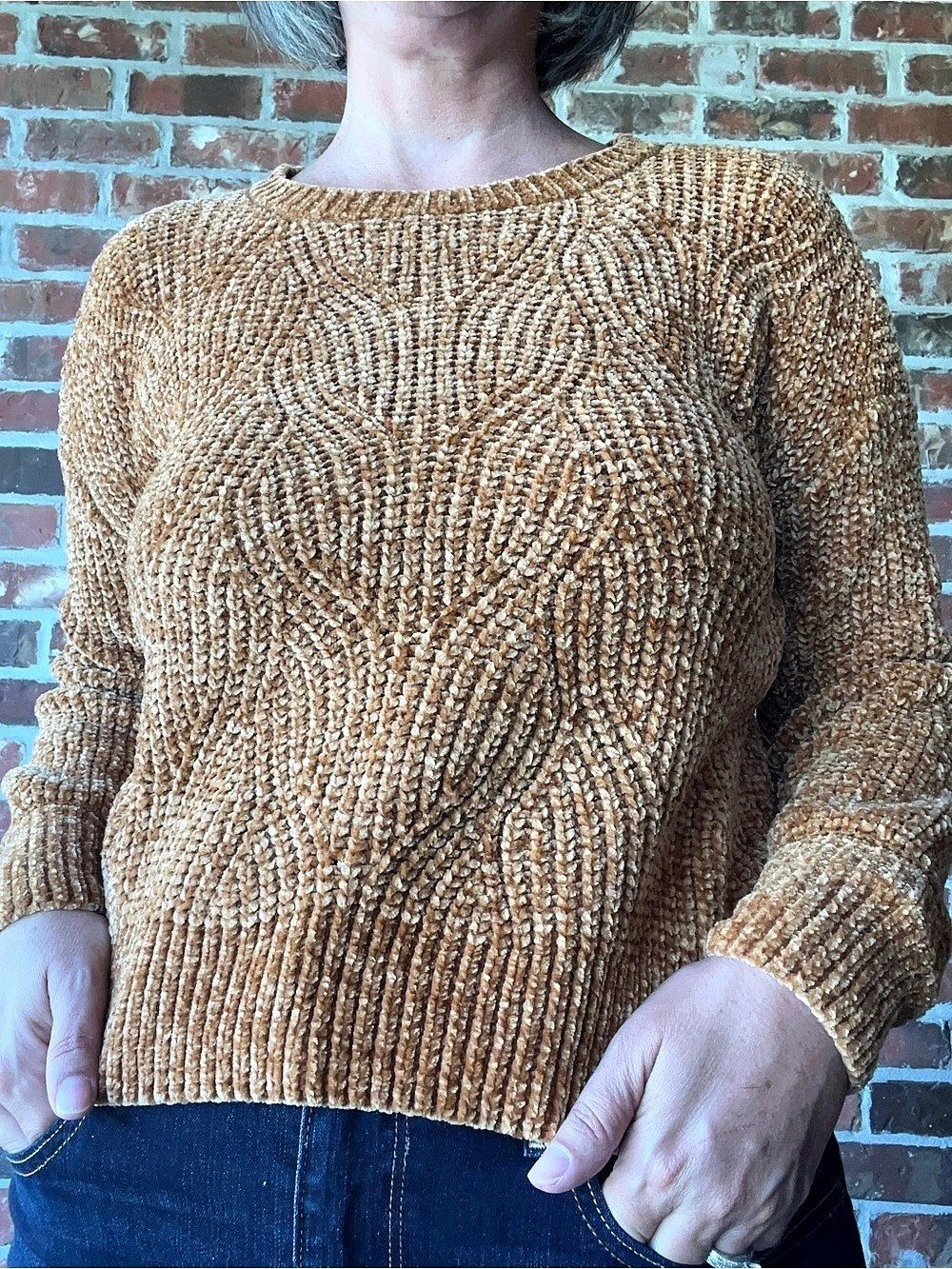 Pink Rose Textured Crew Neck Sweater Brown XS Like New